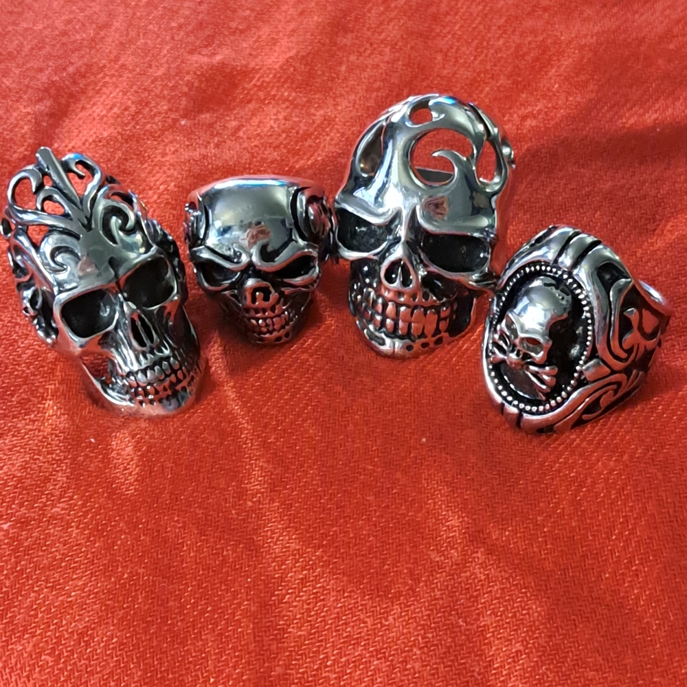 Men's Silver Skull Ring Set